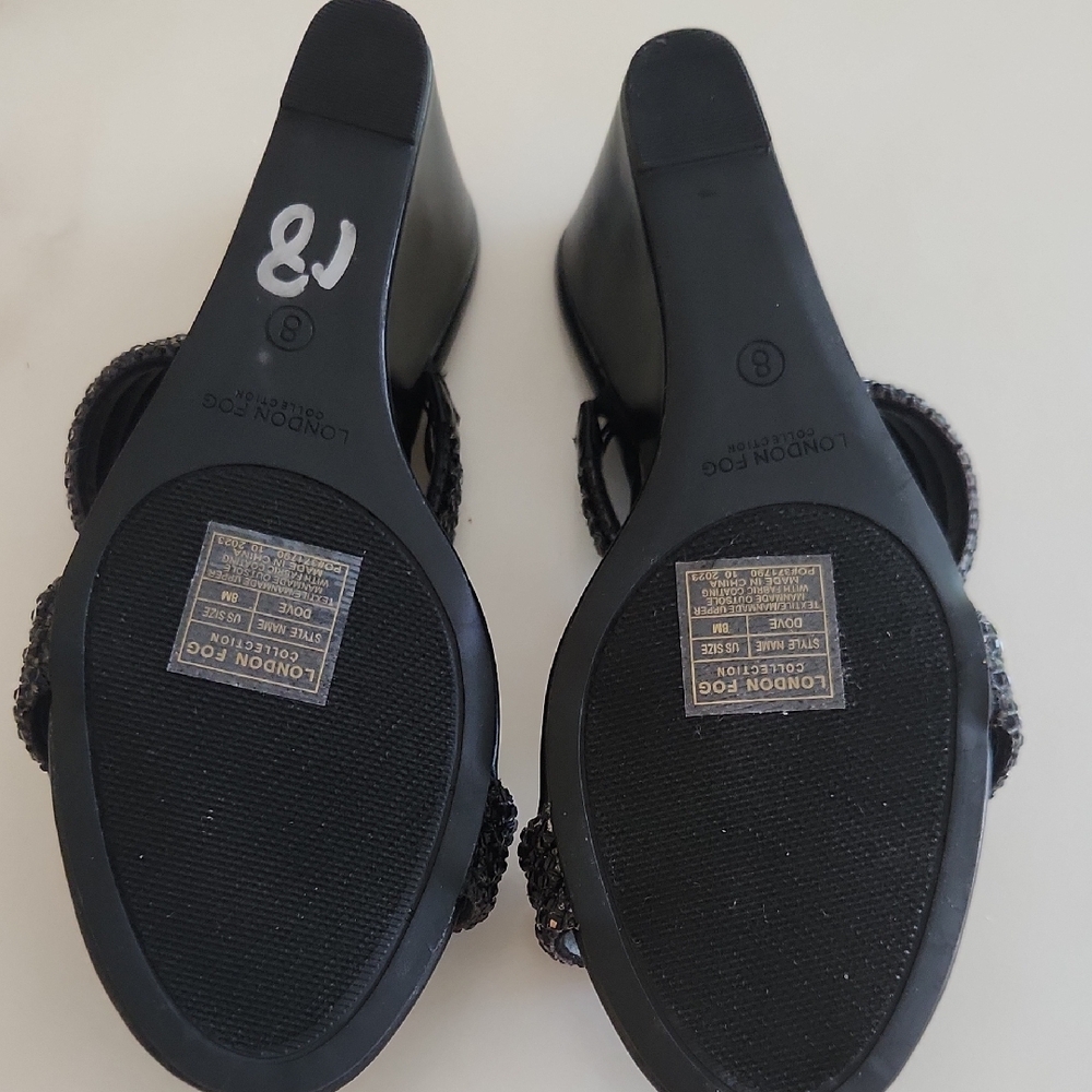 London Fog Black Beaded Women's Sparkly Wedge Sandals. Never Worn. - Picture 10 of 11